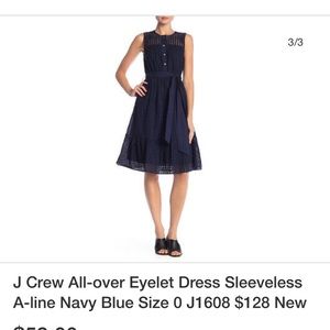 J Crew eyelet dress! Navy lined waisted with tie